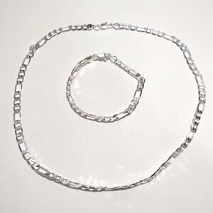 Genuine S925 Silver Necklace Bracelet Set Bundle Figaro Chain Link Brand New!!!
